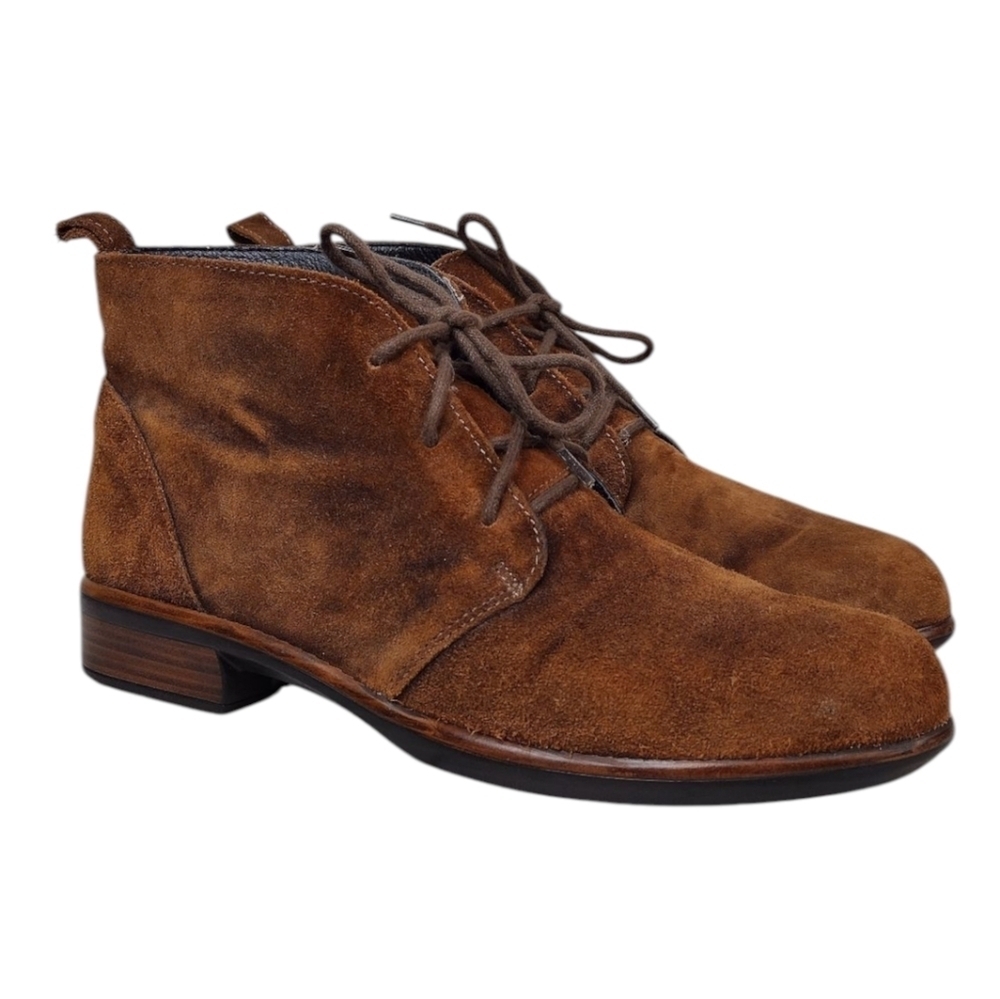 Naot Levanto Brown Suede Minimalist Office Business Lace Up Ankle Boots Sz 7